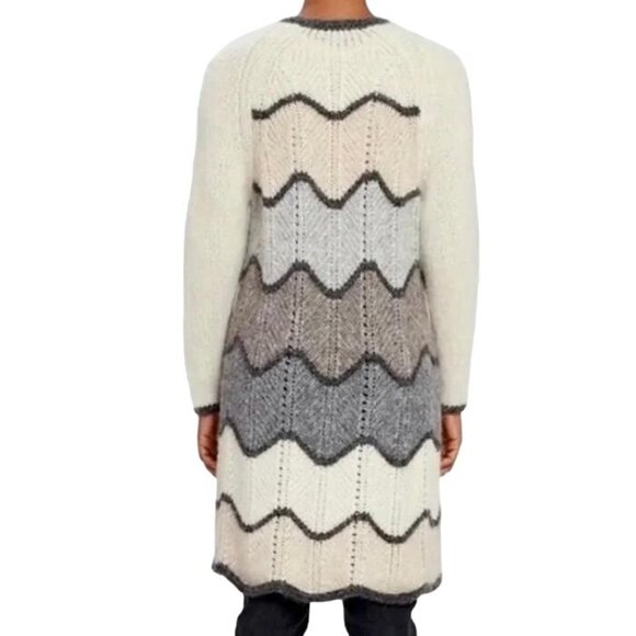 LoveShackFancy Dallas Duster Chevron Striped Long Cardigan Cloudy Grey Size XS - Picture 4 of 10